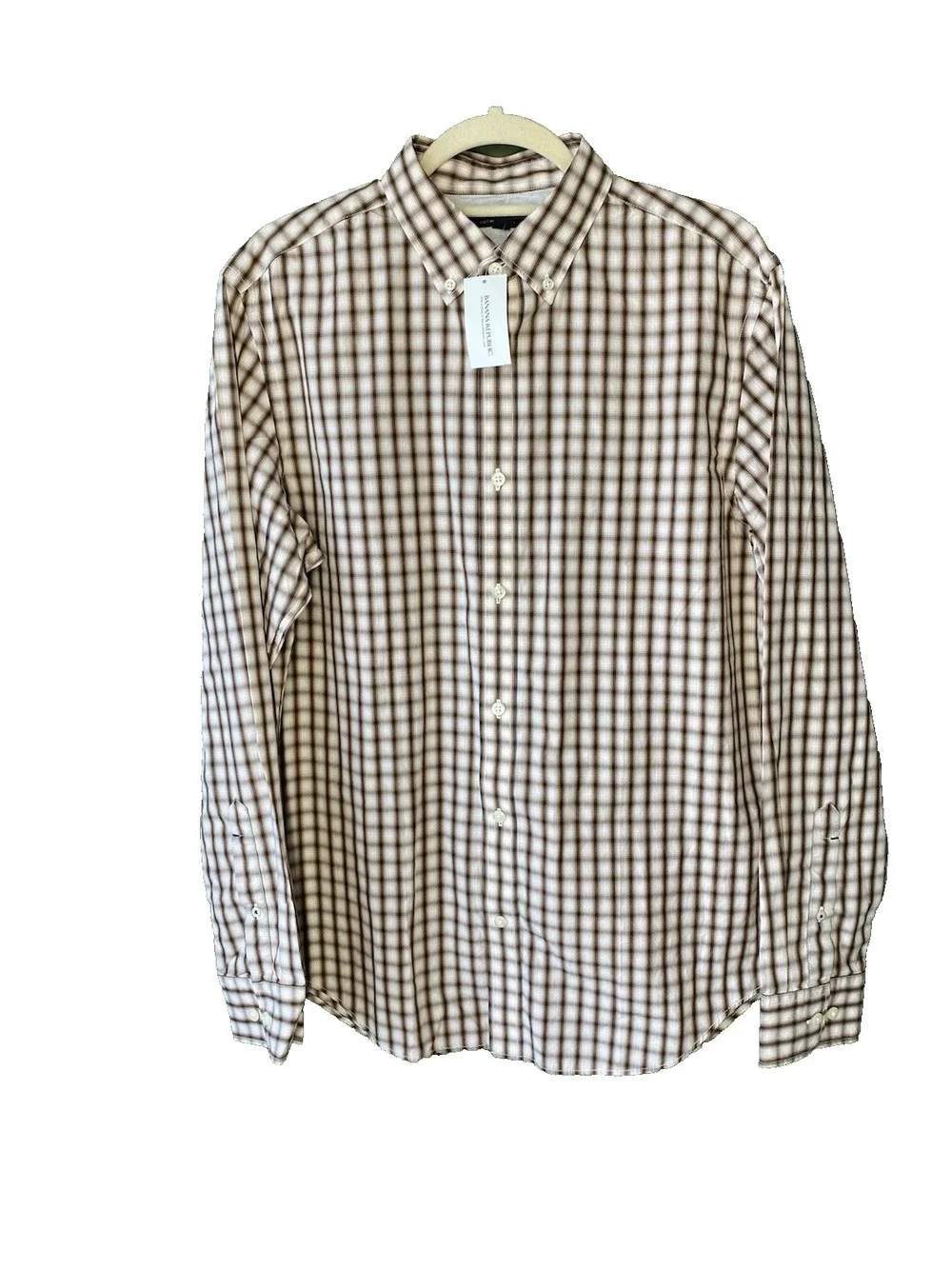 Banana Republic Shirt Mens Medium NEW Soft Wash Slim Fit Brown Plaid Long Sleeve
